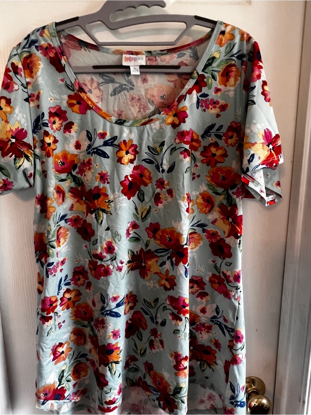 LuLaRoe Scoop Neck Classic Tee - Light Blue with Coral, Pink & Yellow Floral